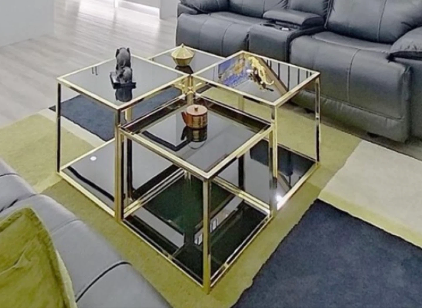 Modern Nesting Coffee Tables - Black Glass & Gold - photo 3