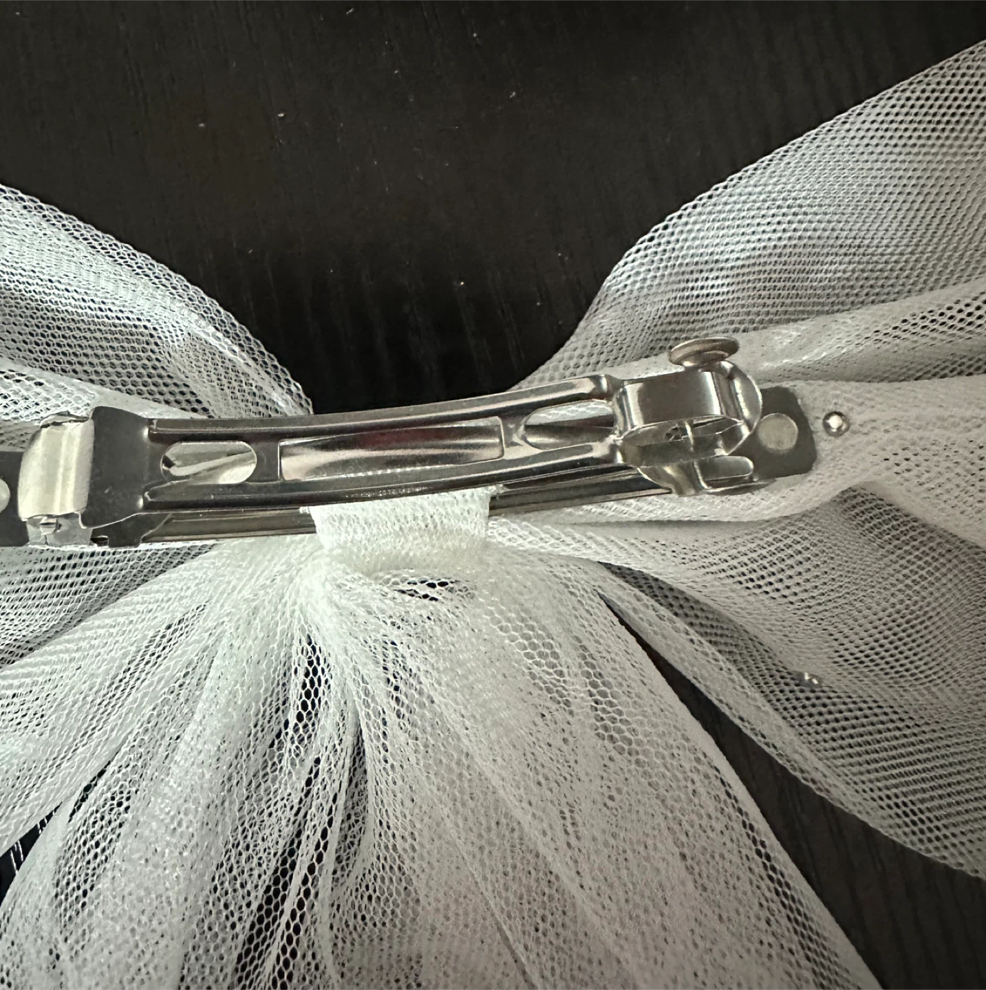 White Tulle Bow Hair Clip with Faux Pearls - photo 2