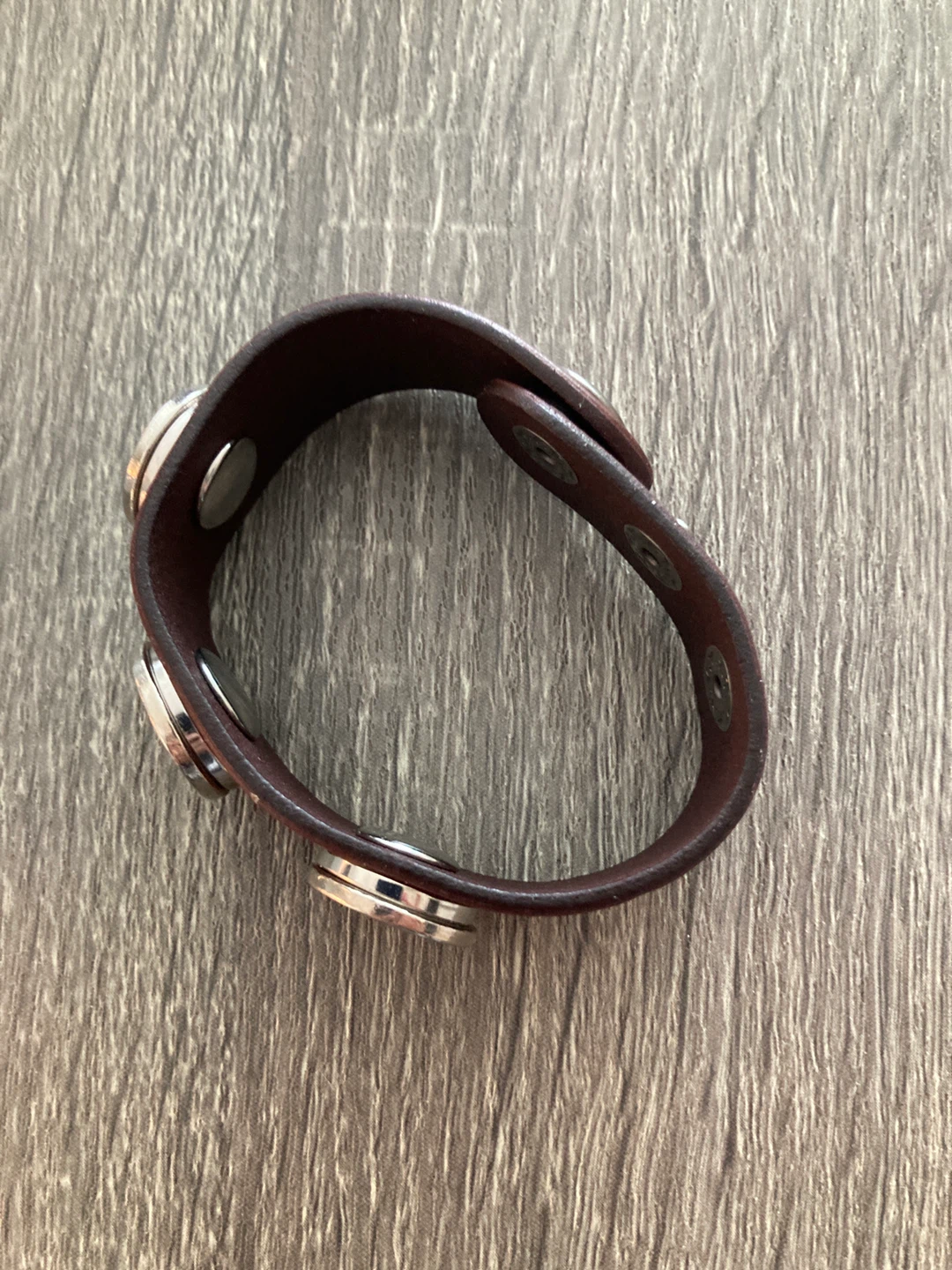 Brown Leather Cuff Bracelet with Green Swirl Design - photo 2