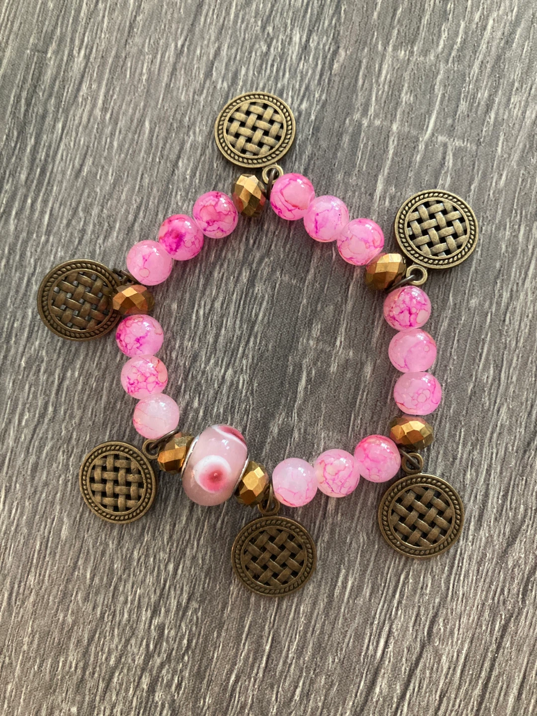 Pink Beaded Bracelet with Charms