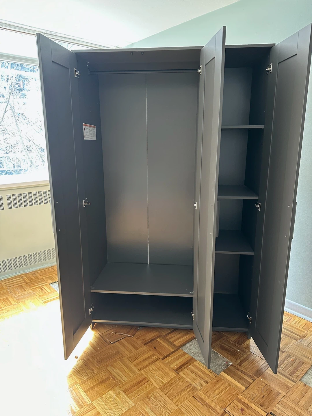 Dark Grey 3-Door Wardrobe with Mirror - photo 2