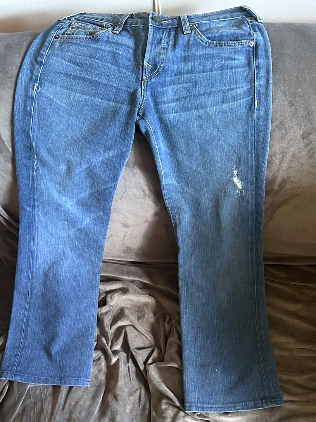 TRUE RELIGION VINTAGE JOHNNY THICK STITCH BLUE JEANS EUC