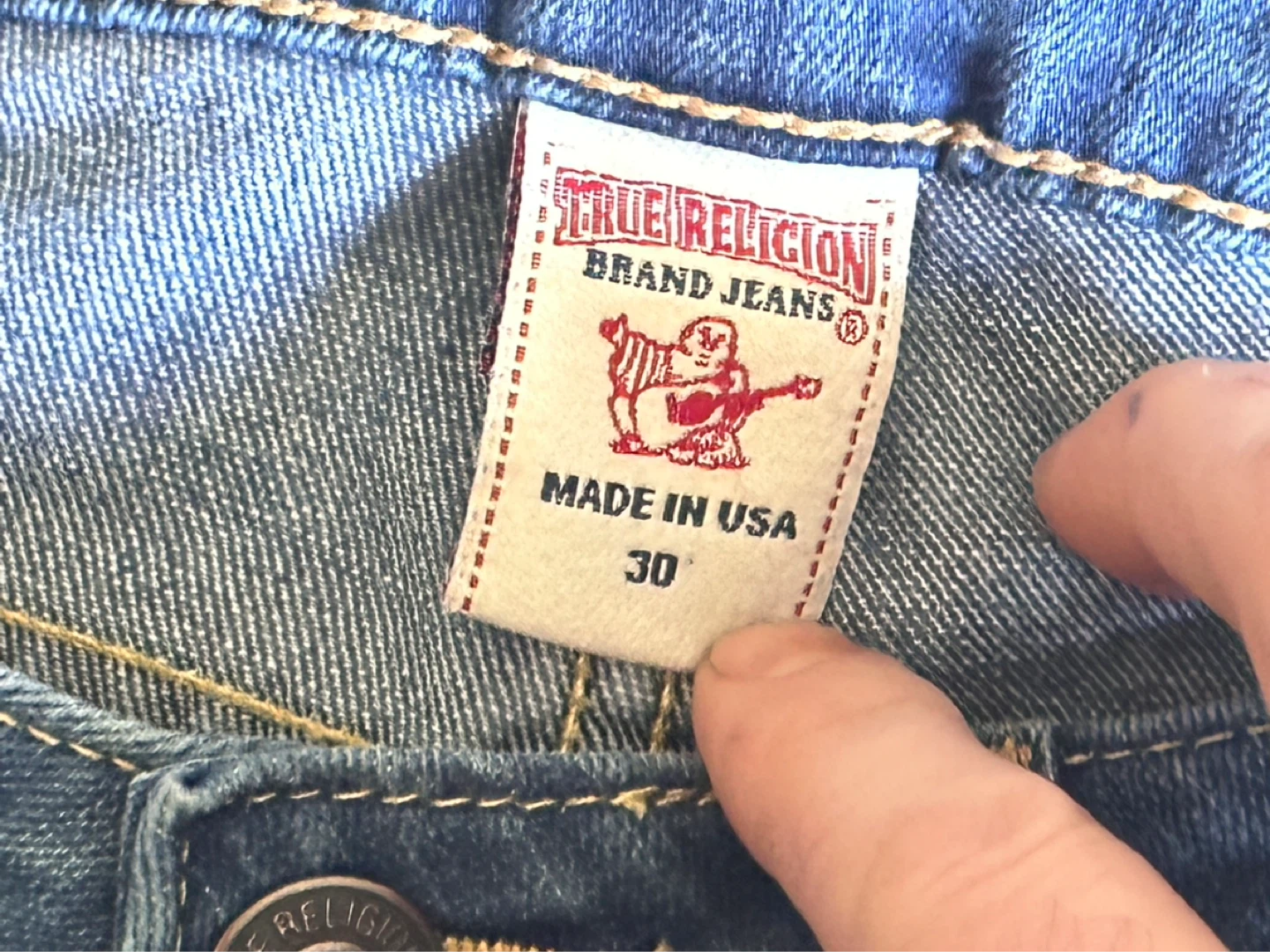 TRUE RELIGION VINTAGE JOHNNY THICK STITCH BLUE JEANS EUC - photo 4