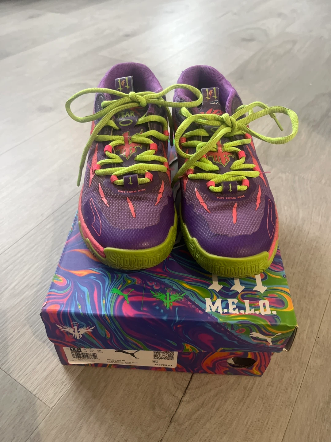 La melo Puma MB.03 toxic basketball shoes size 2.5