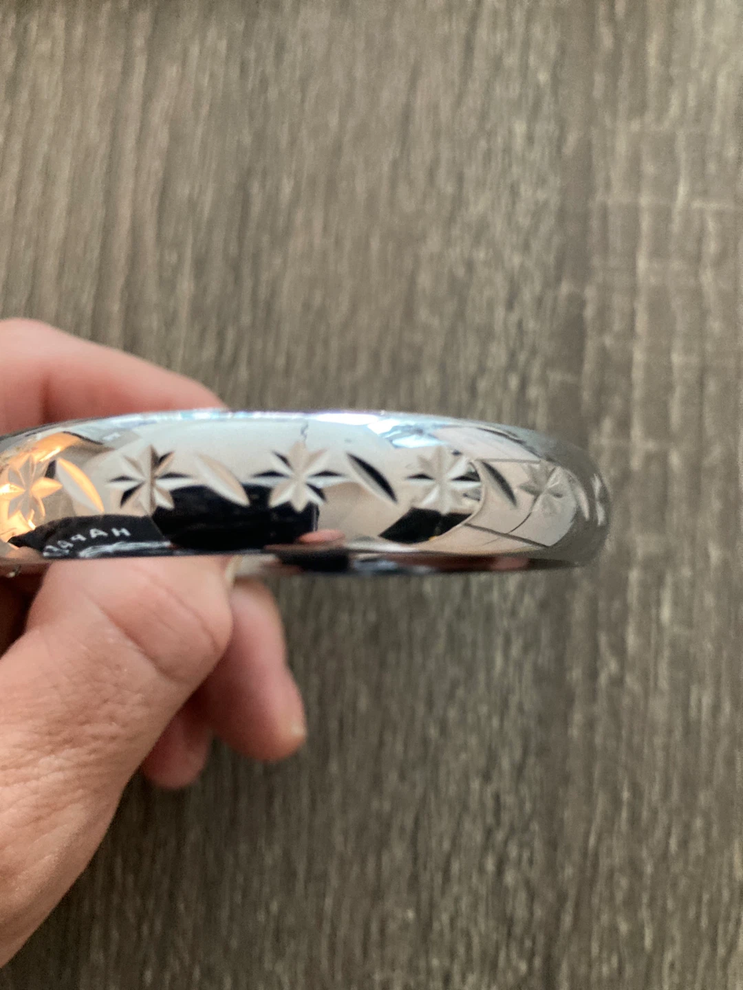 Sterling Silver Bangle Bracelet with Starburst Engraving