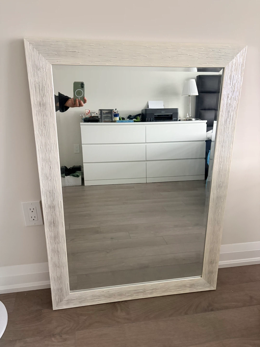 Mirror with Textured White Frame