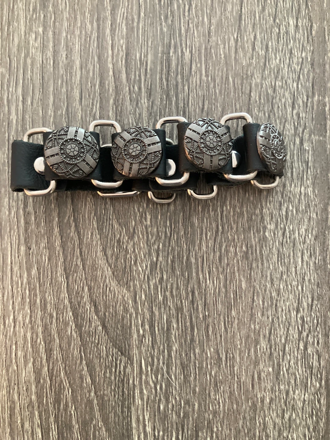 Black Leather Bracelet with Silver Accents