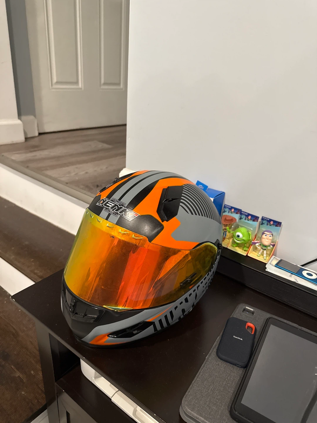 NENKI Motorcycle Helmet Orange/Grey with Mirrored Visor