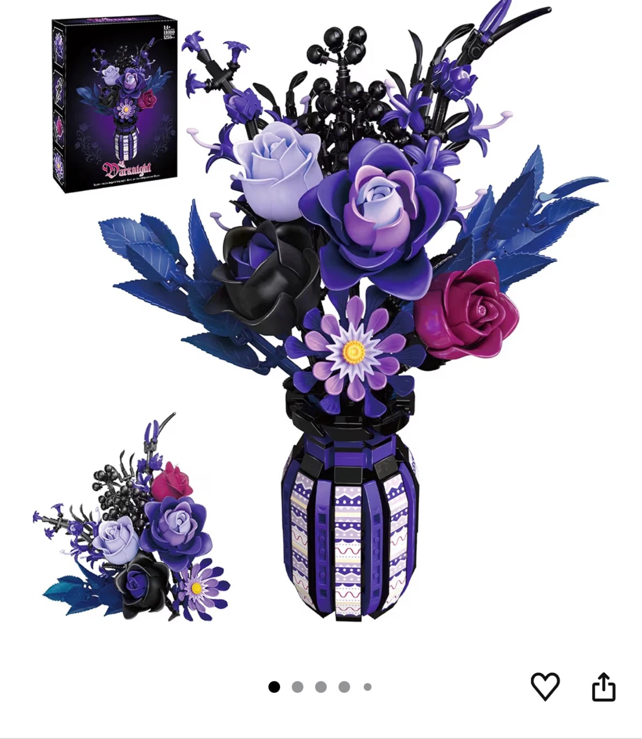 Purple Rose Bouquet Building Set with Vase