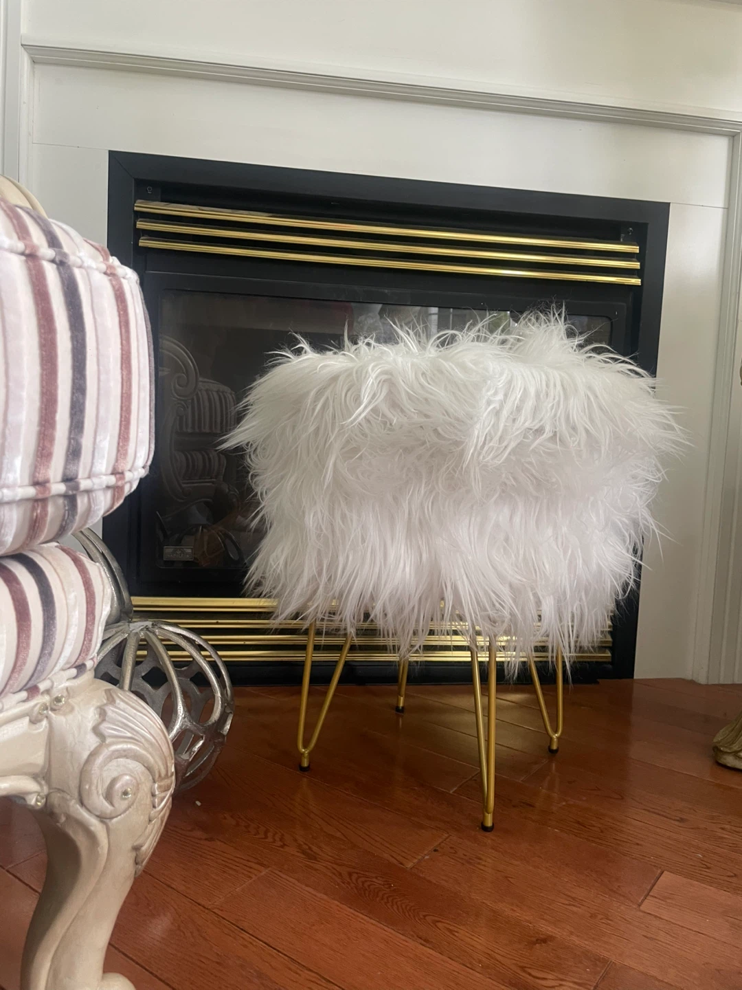 2 White Faux Fur Stools for sale