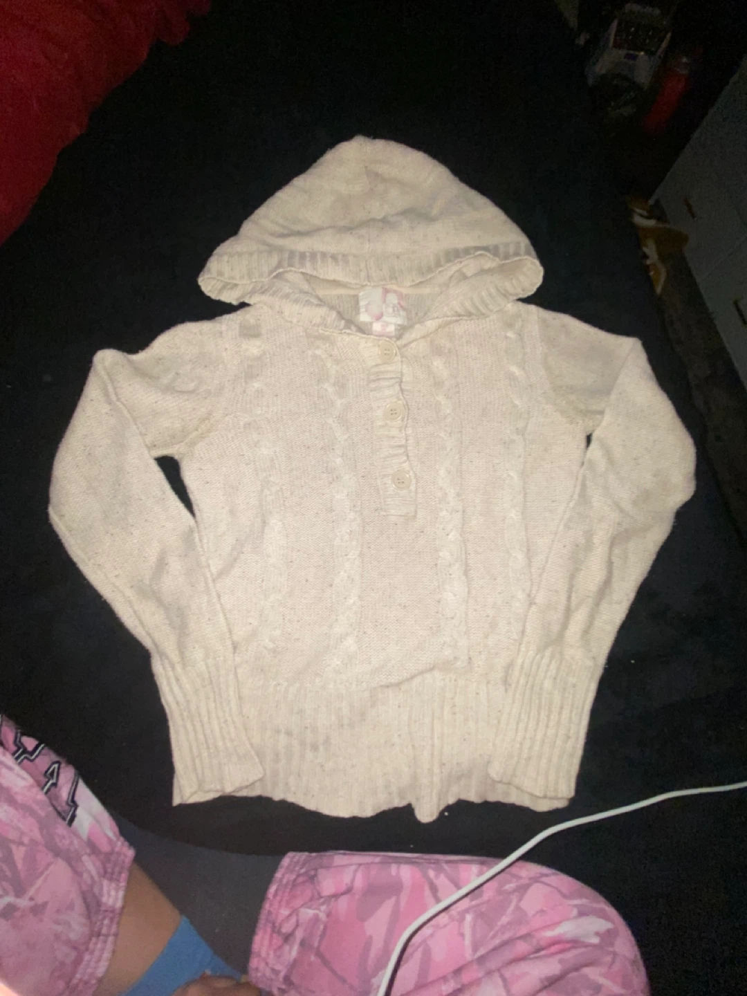 Cream Cable Knit Hoodie