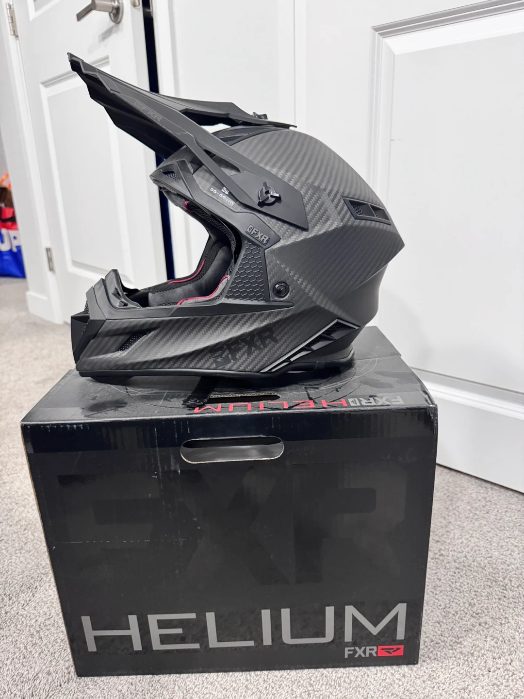 FXR Helium Motocross Helmet - Small Black Carbon Fibre