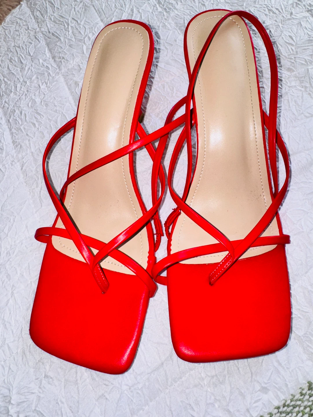 Women's Red Square Toe Heeled Sandals