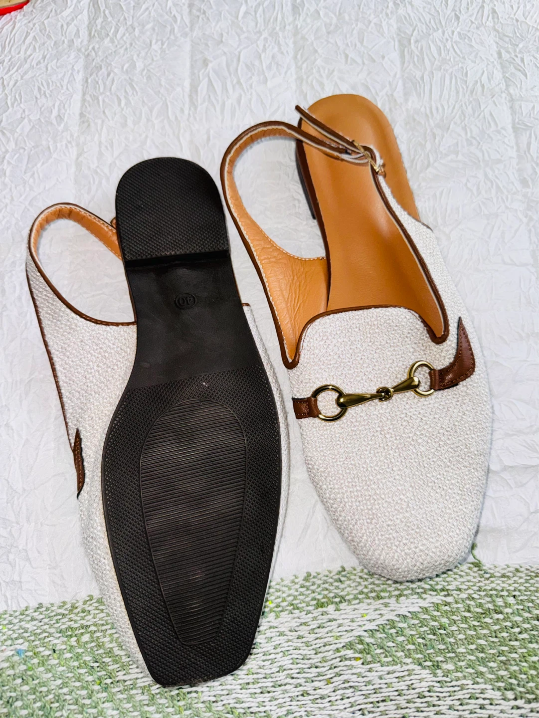 Women's White & Brown Slingback Mules - Size 40 - photo 3
