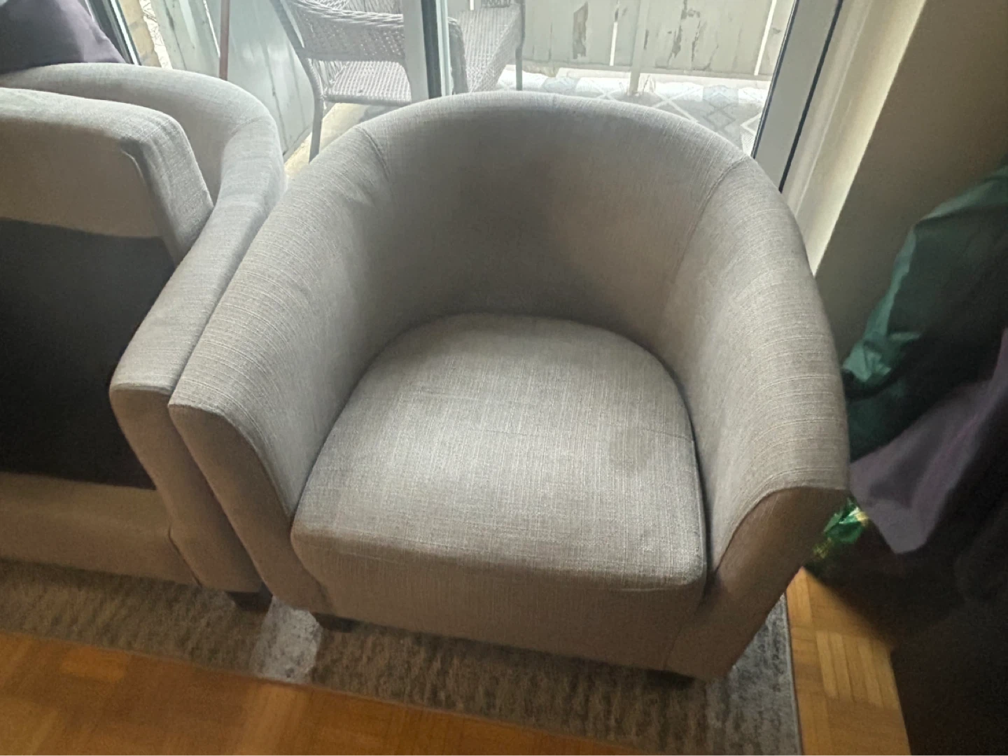 Set of 2 Grey Barrel Chairs from Leon’s $40 for both - photo 4