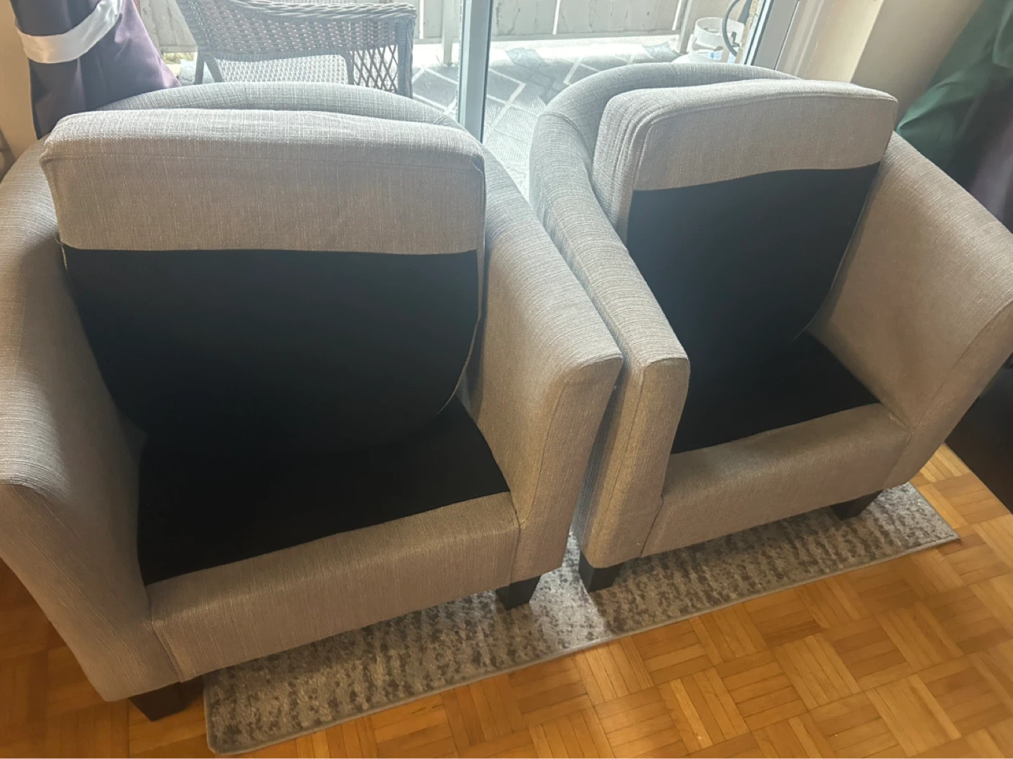 Set of 2 Grey Barrel Chairs from Leon’s $40 for both - photo 2