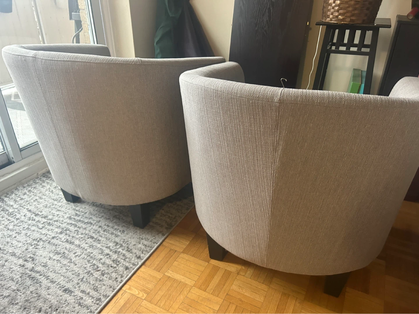 Set of 2 Grey Barrel Chairs from Leon’s $40 for both - photo 3