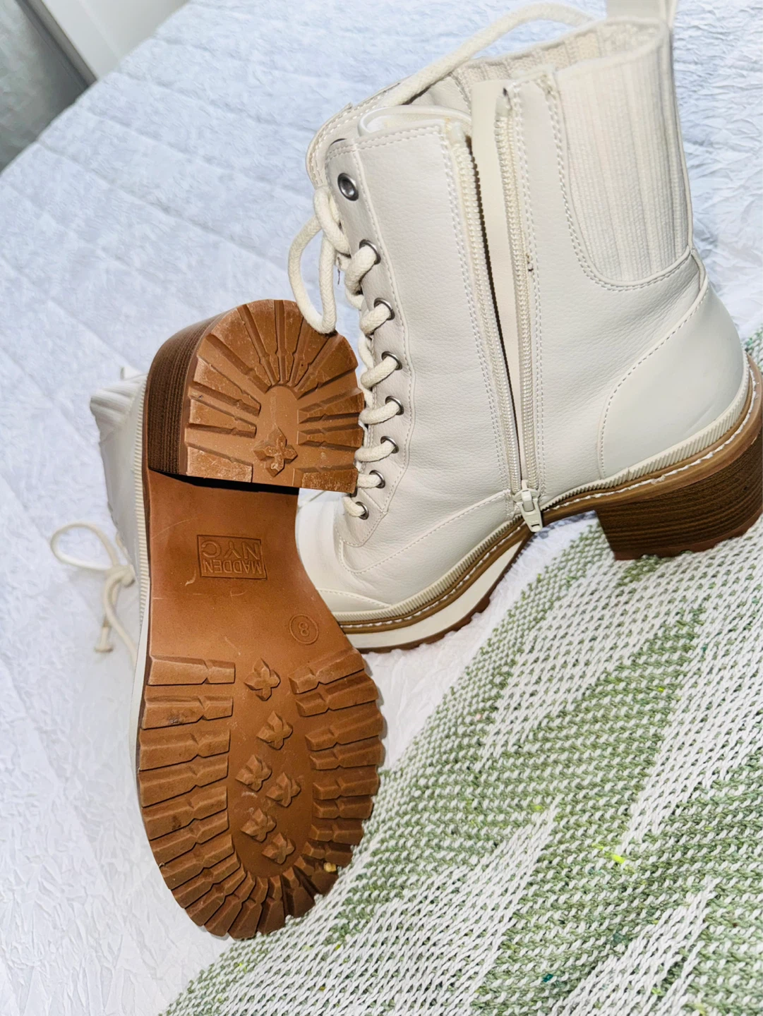 Madden NYC Cream Combat Boots