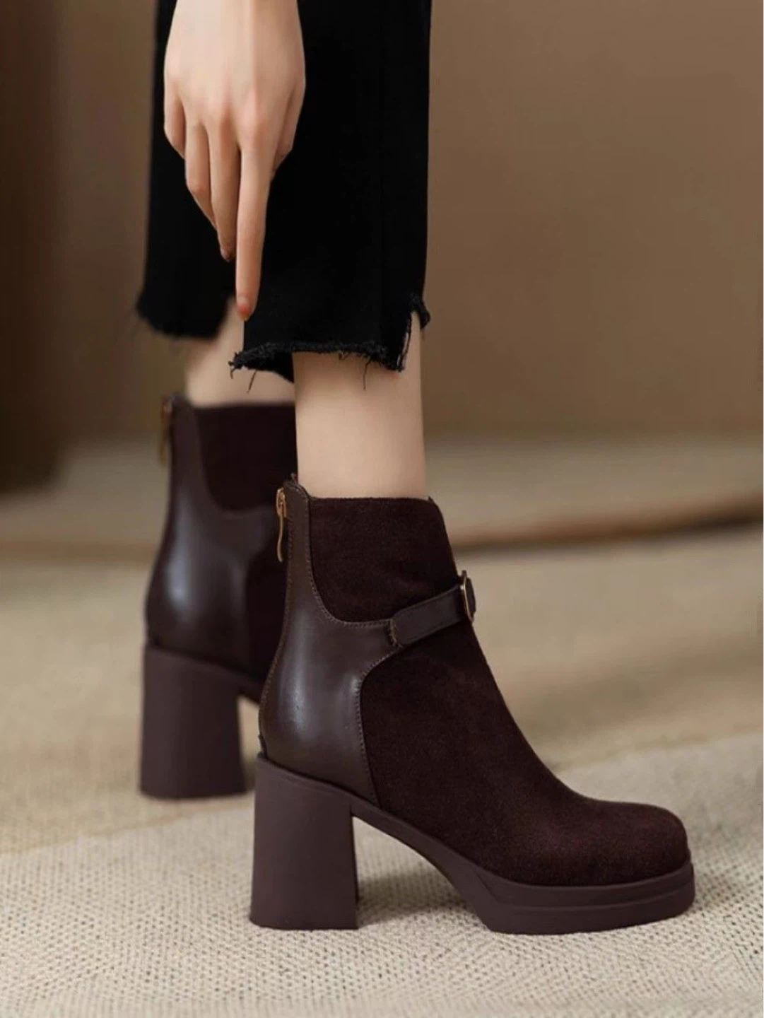 Brown Suede Ankle Boots with Buckle Detail - size 38 - photo 2