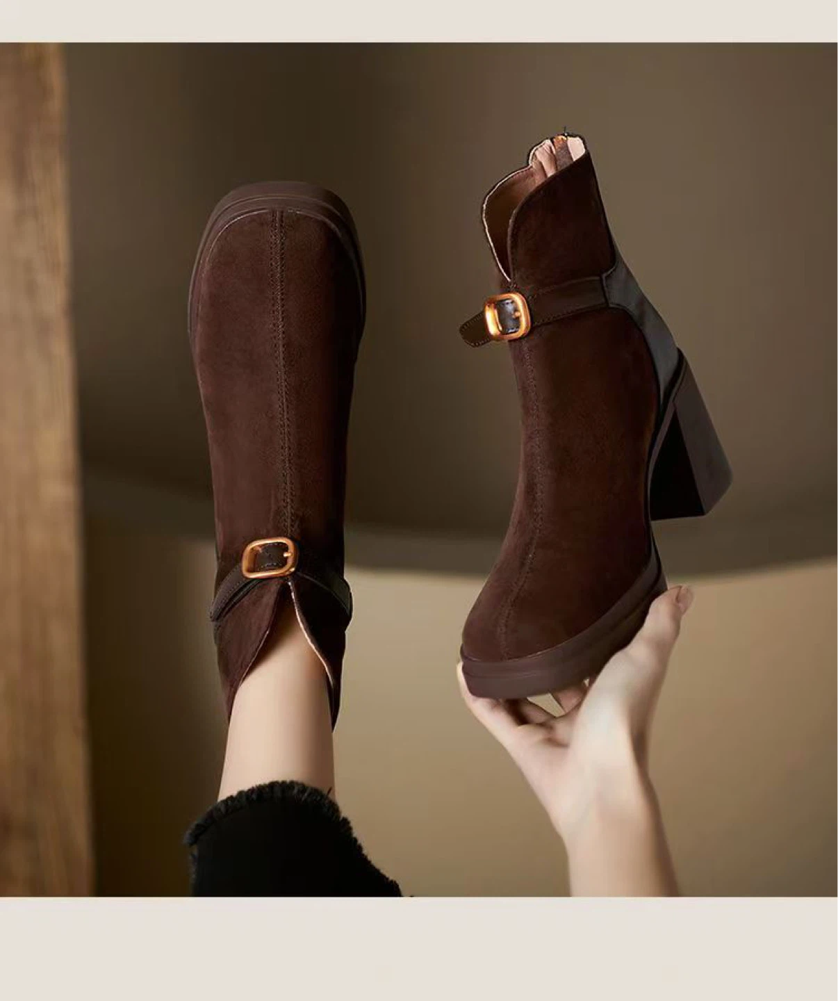 Brown Suede Ankle Boots with Buckle Detail - size 38 - photo 3