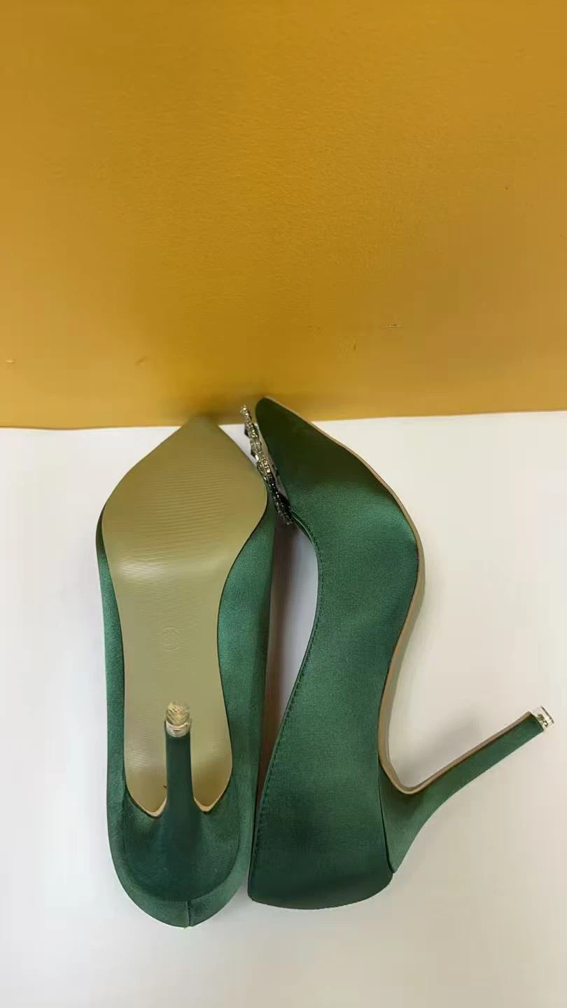 Women's Green Satin Pointed Toe Stiletto Heels - size 38 - photo 3