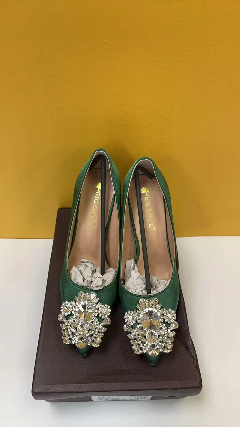 Women's Green Satin Pointed Toe Stiletto Heels - size 38 - photo 4