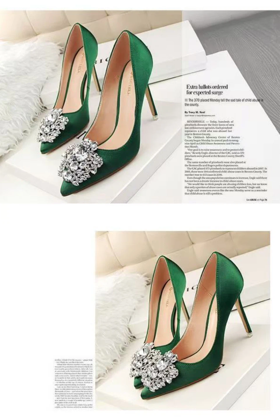 Women's Green Satin Pointed Toe Stiletto Heels - size 38 - photo 2