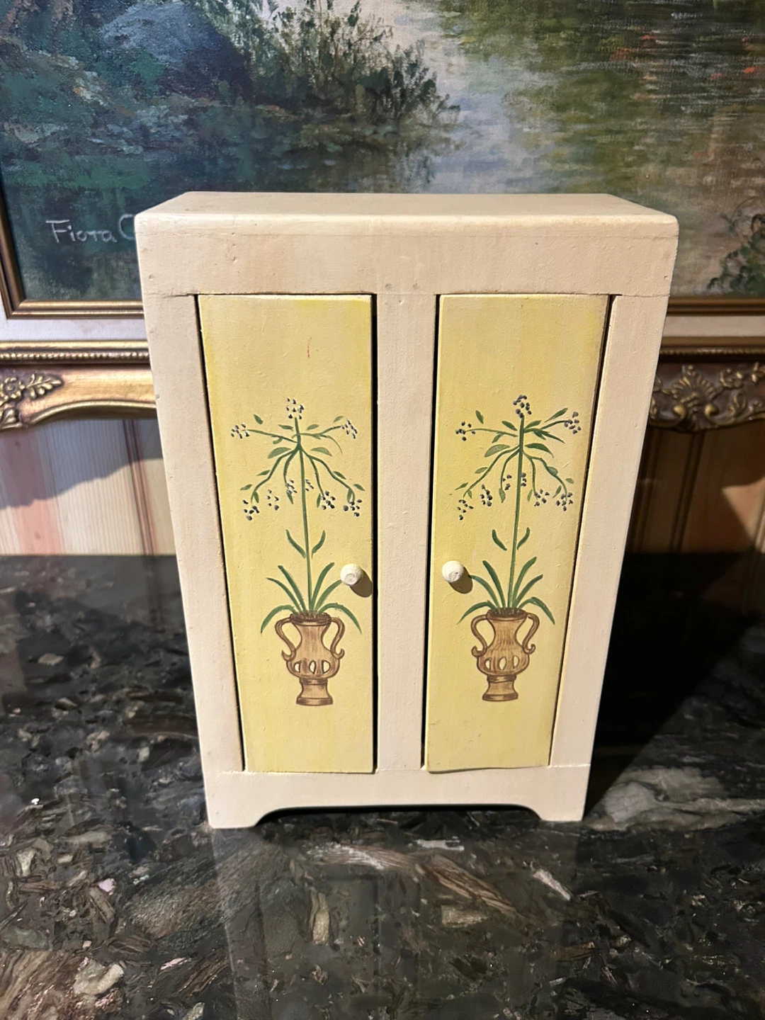 Small Model Wooden Cabinet with Painted Doors