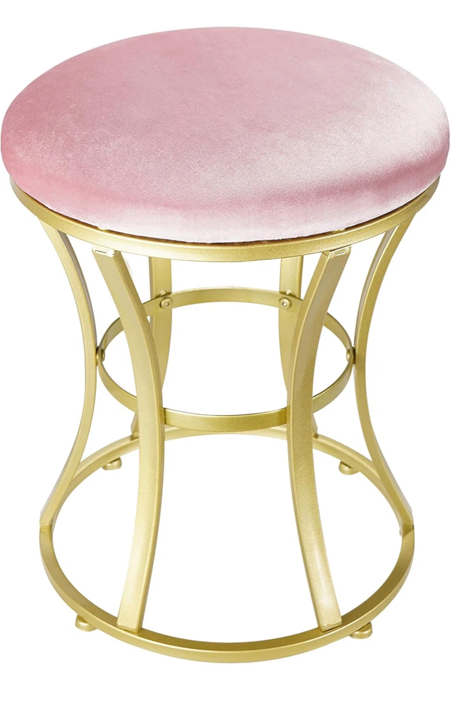 Pink Velvet Vanity Stool - Gold Metal Frame - photo 3