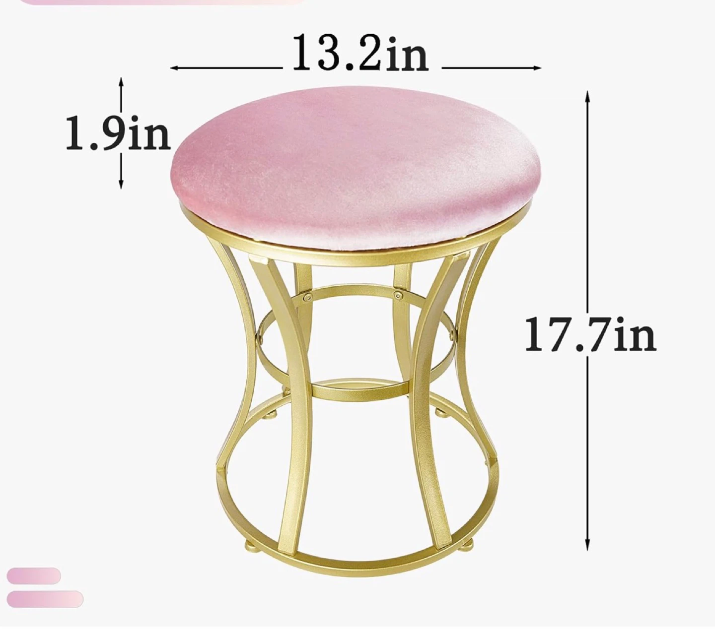 Pink Velvet Vanity Stool - Gold Metal Frame - photo 2