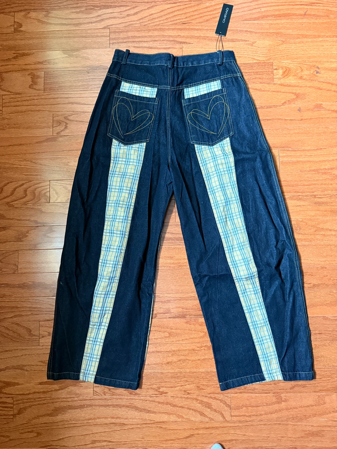 Omirad Plaid Patchwork Barrel Jeans - Size L - photo 2