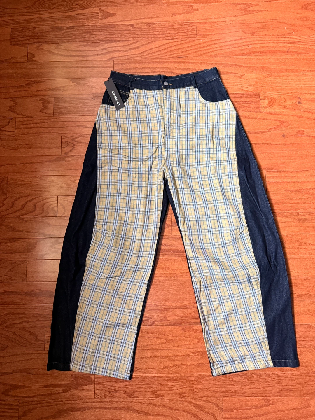 Omirad Plaid Patchwork Barrel Jeans - Size L