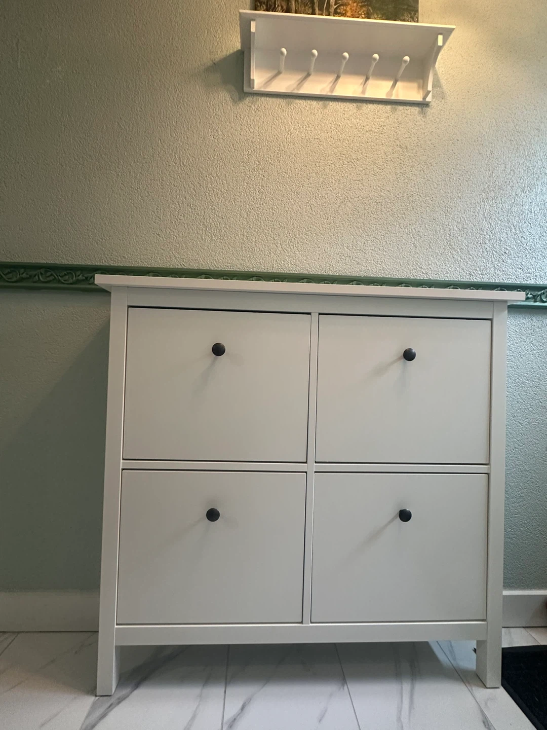 White 4-Drawer Shoe Cabinet with Shelf