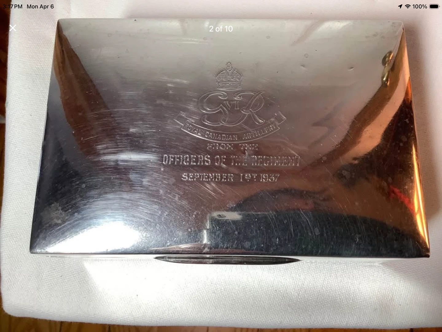 1937 Birks S. Silver George VI Royal Canadian Artillery Box