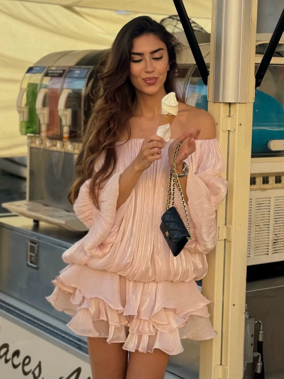 Women's Pink Off-the-Shoulder Ruffle Dress - photo 4