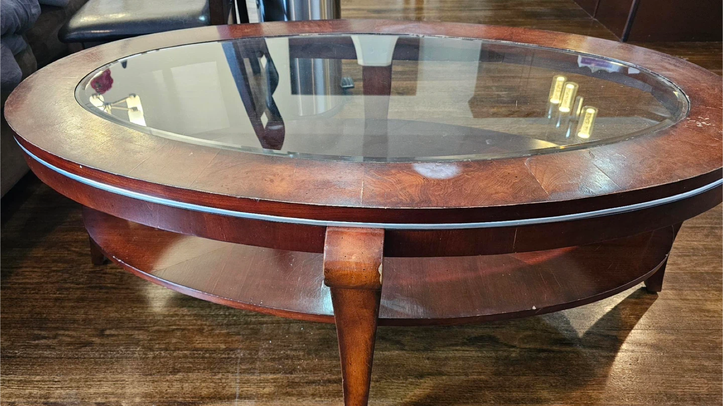 Oval Wood Coffee Table with Glass Top
