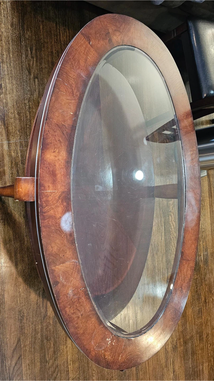 Oval Wood Coffee Table with Glass Top - photo 2