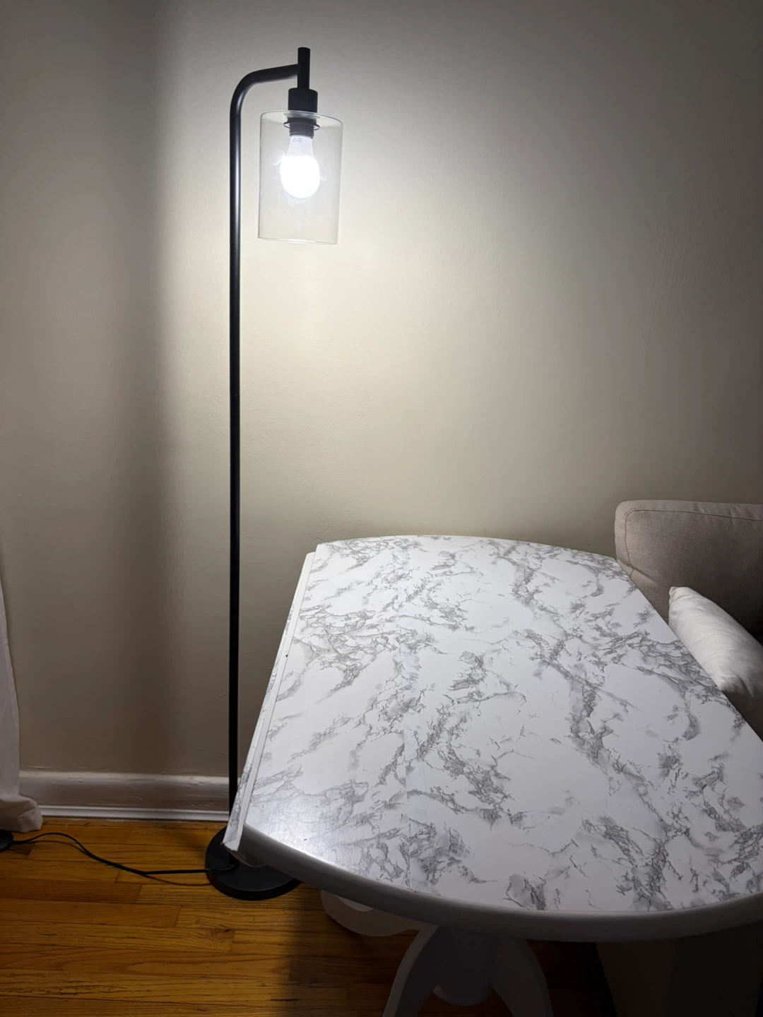Modern Black Floor Lamp with Clear Glass Shade