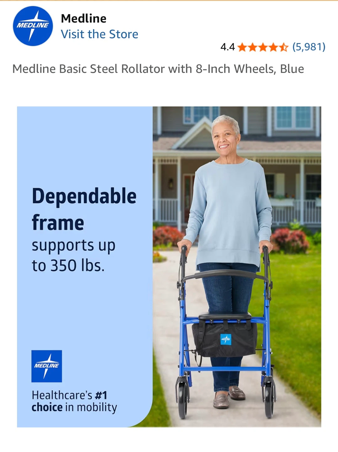 95% new Medline Teal Steel Rollator Walker with Seat and Bag - photo 5