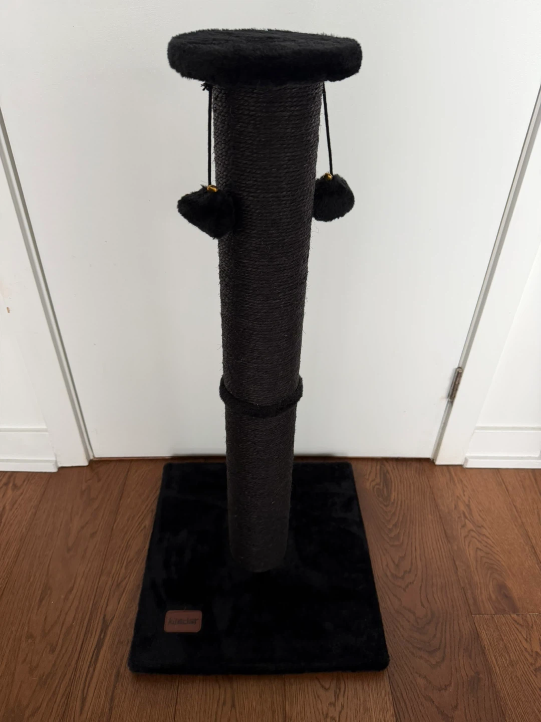 Black Cat Scratching Post with Pom Poms