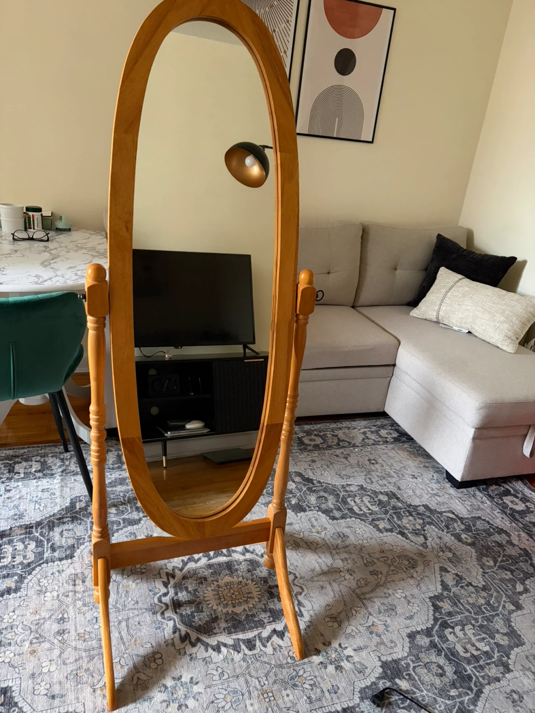 Wooden Full Length Oval Mirror