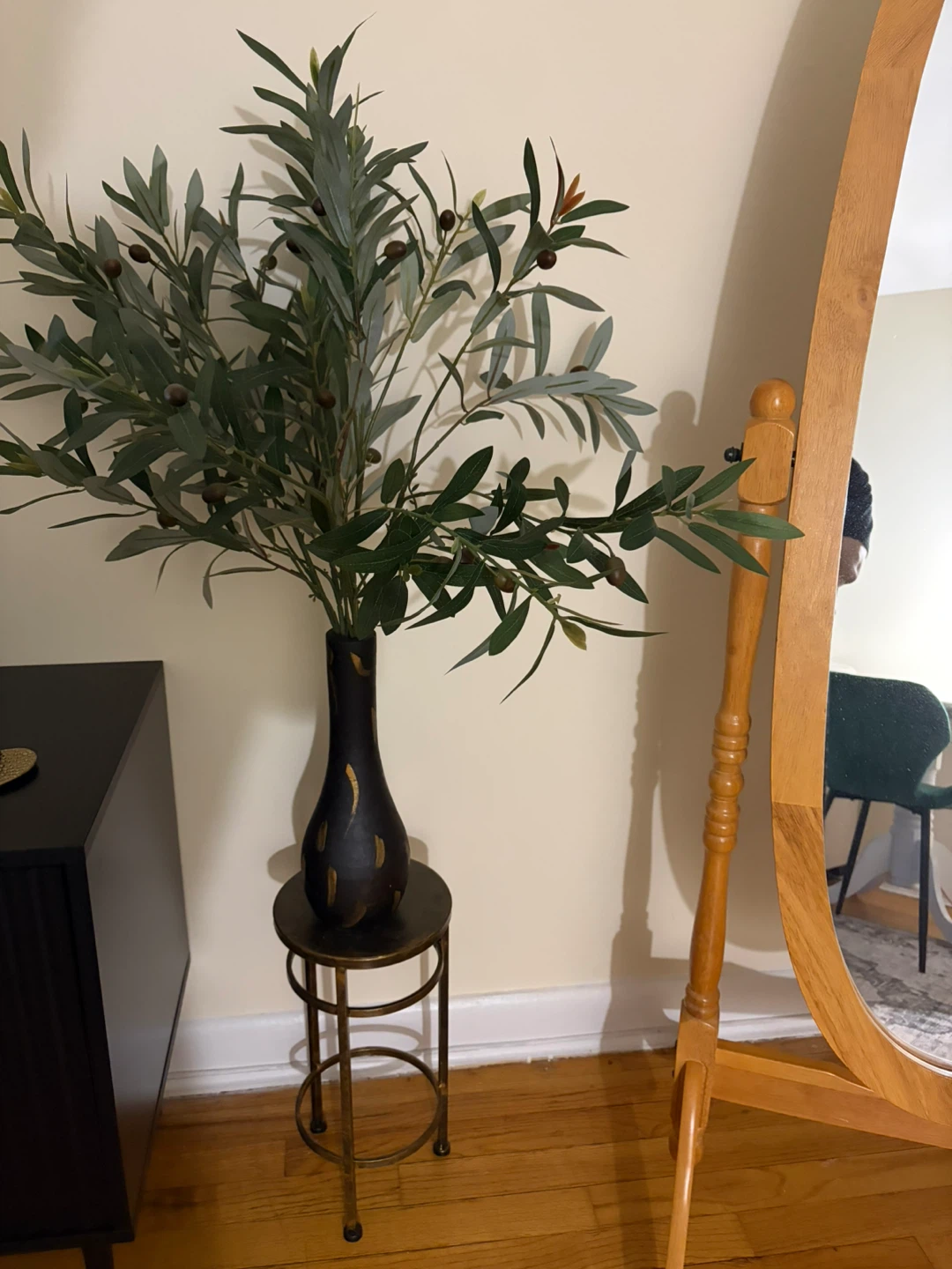 Artificial Olive Branch Plant in black vase