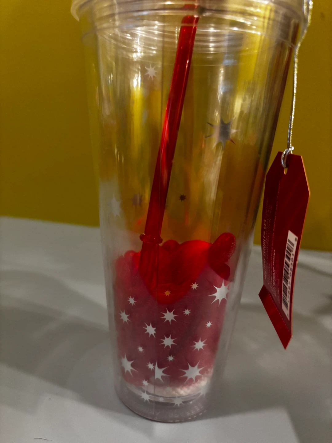 Clear Tumbler with Red Star Design and Straw - photo 3