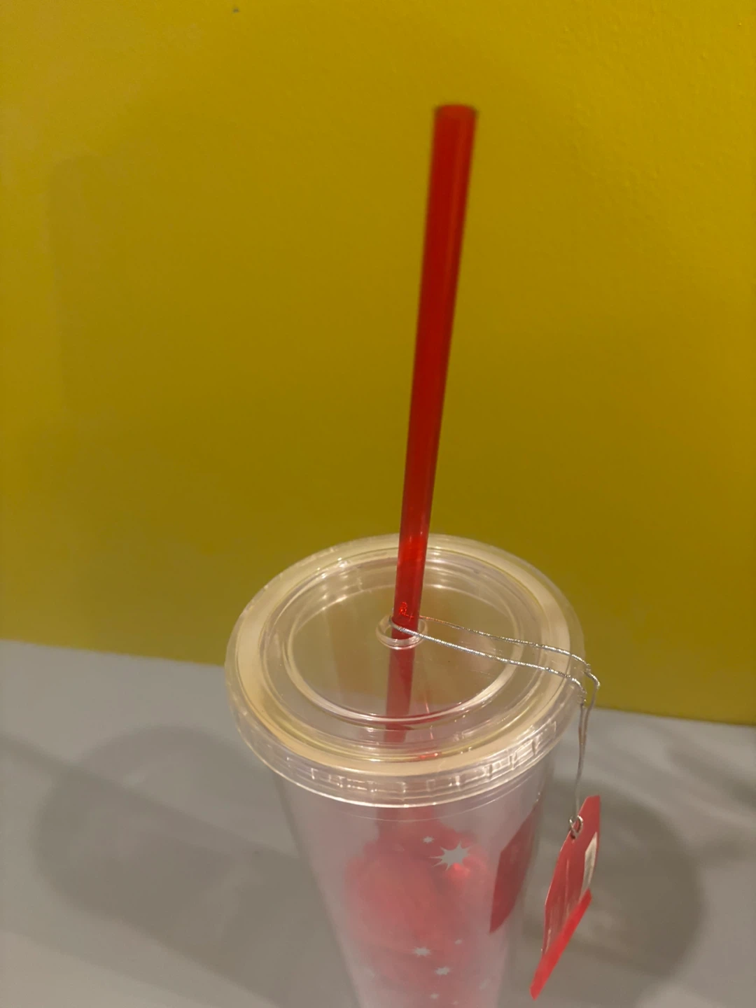 Clear Tumbler with Red Star Design and Straw - photo 2