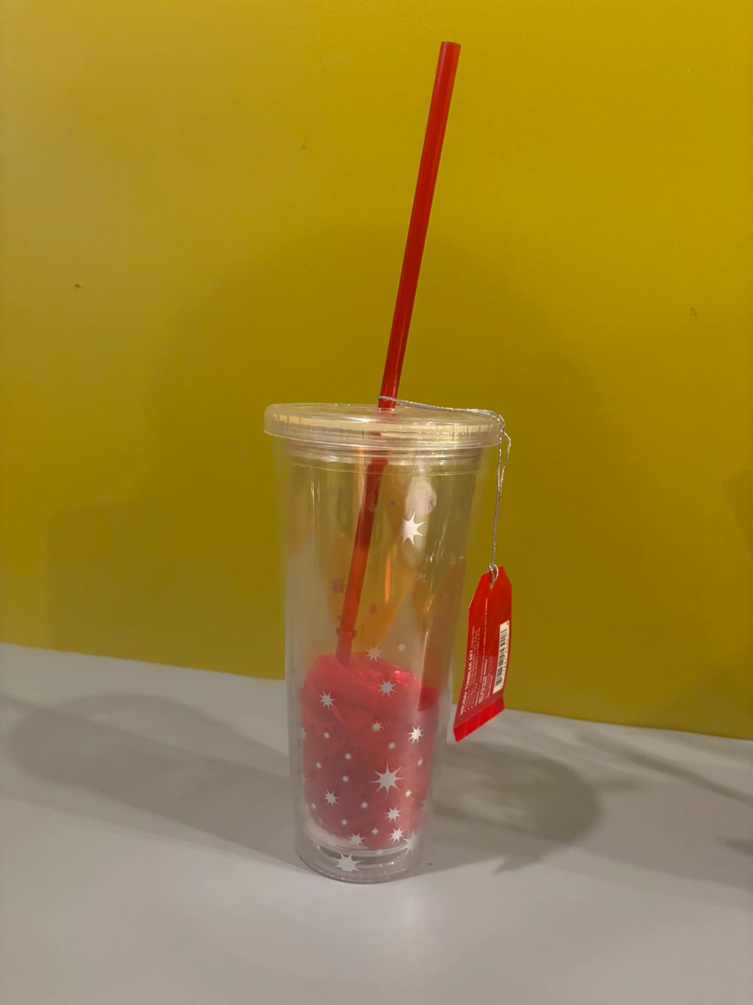 Clear Tumbler with Red Star Design and Straw