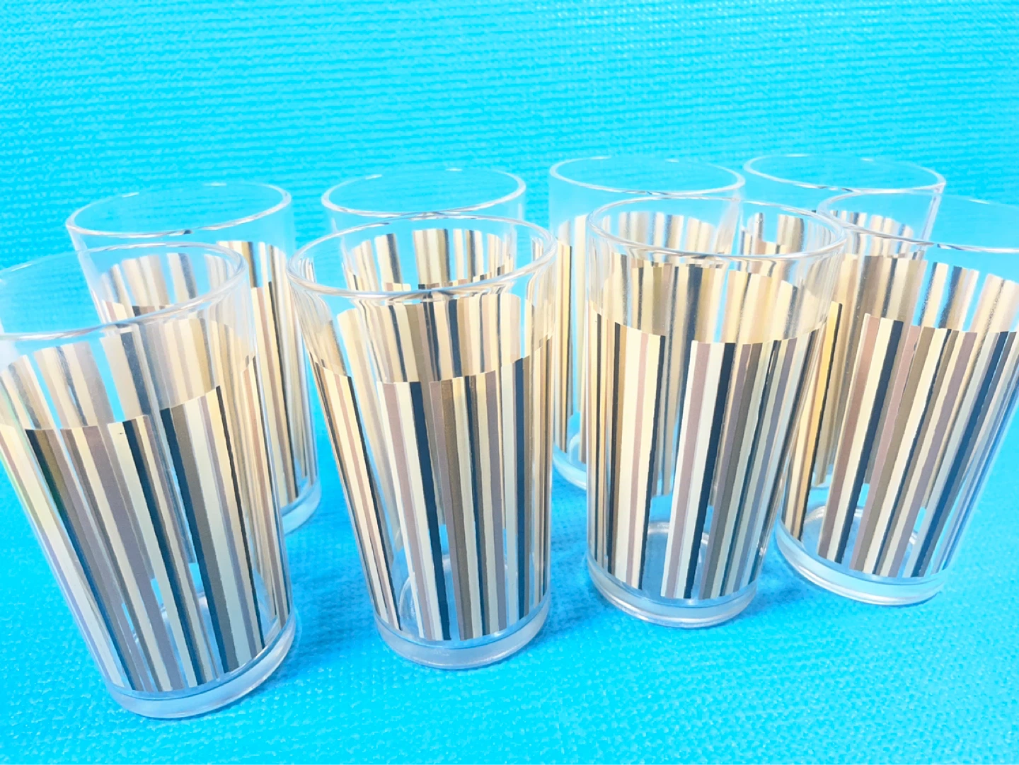 Vintage Retro Earth-Tone Pinstripe Highball Glasses - Set of 8 - photo 3