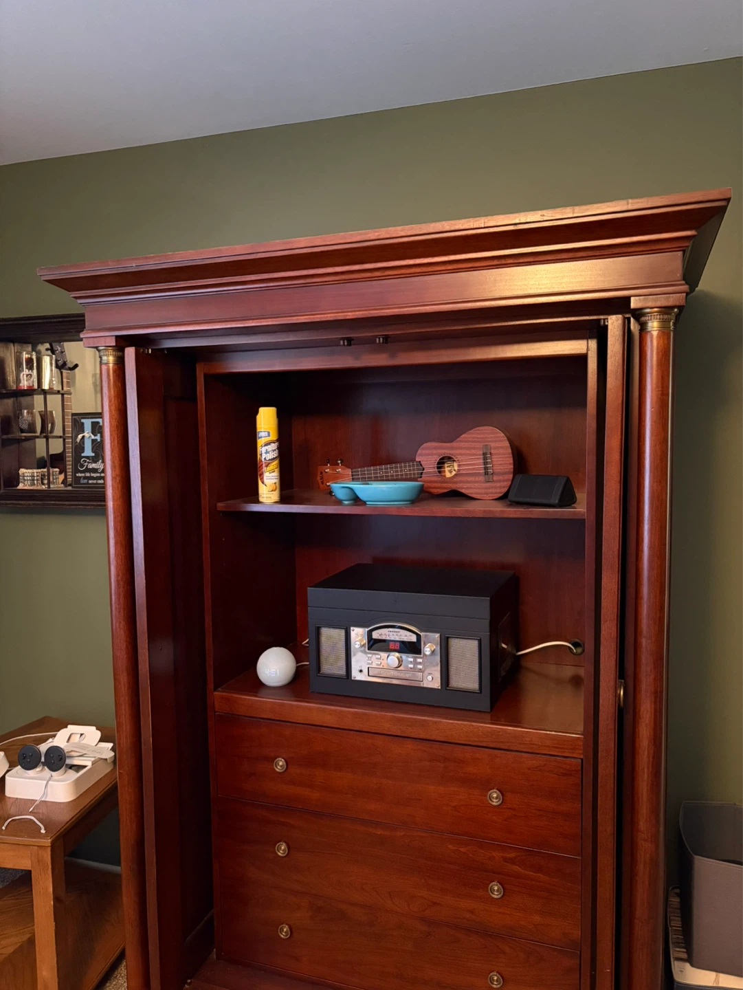 Wooden Armoire Entertainment Center with Storage