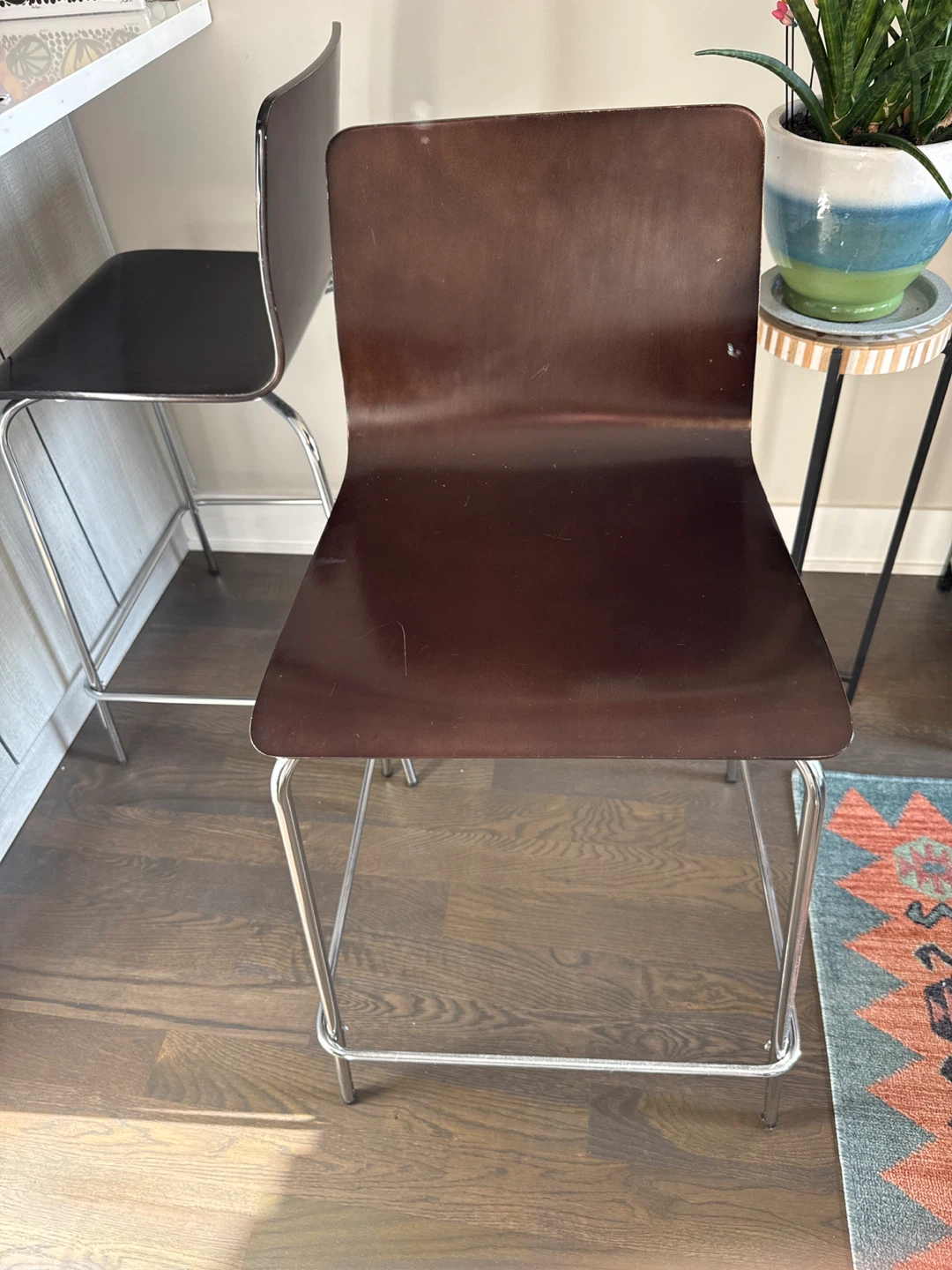 4 Bar Stool - Brown Wood Seat & Chrome Legs - photo 3