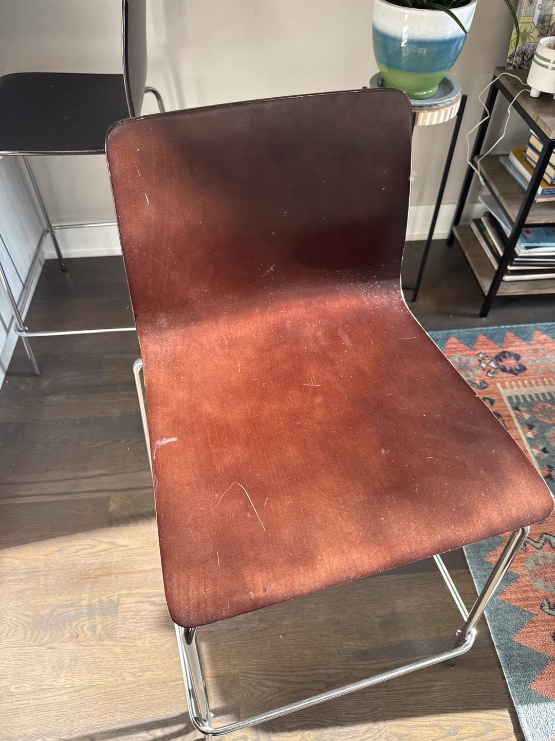 4 Bar Stool - Brown Wood Seat & Chrome Legs - photo 2