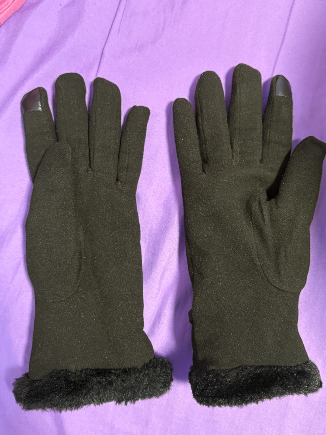 Black Faux-Fur Trim Winter Gloves – Excellent Condition! - photo 2